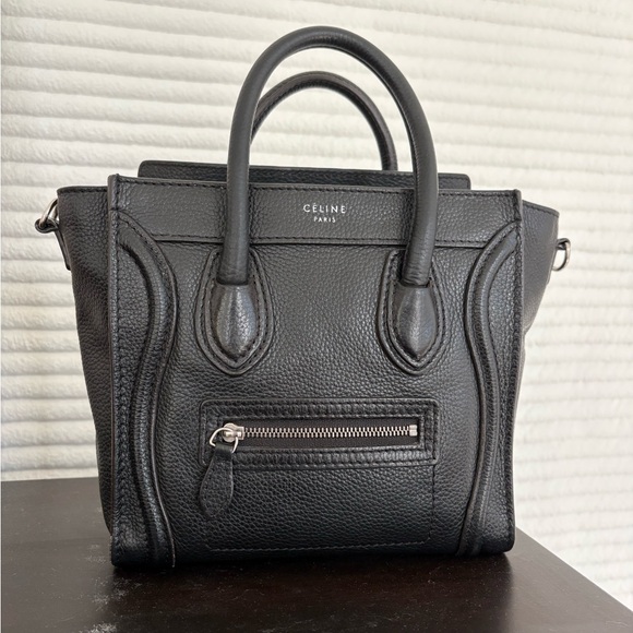 Celine Handbags - Celine Black Pebbled Leather Nano Luggage